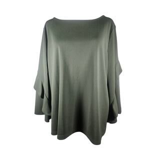 Ann Taylor Factory Womens Flowly Ruffle Sleeve Blouse SIZE L Green‎
